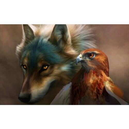 Free shipping animal wolf eagle scenery oil painting canvas prints printed on canvas wall art decoration picture