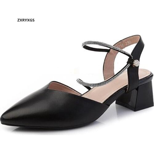 2021 New Classic Pointed Summer Trend Sandals Rhinestone Genuine Leather Sandals High Heel Soft Sole Elegance Women Sandal Shoes