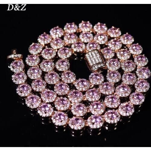 D&Z 7mm Clustered Tennis Chain Choker Necklace In Rose Gold Iced Out CZ Stones Female Fashion Statement Jewelry Birthday Gift