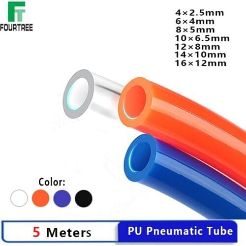 5 Meters Pneumatic Pipe Component Parts 4×2.5 6×4 8×5 10×6.5 12×8mm Connector Fitting Valve PU Line Hose Tube For Compressor