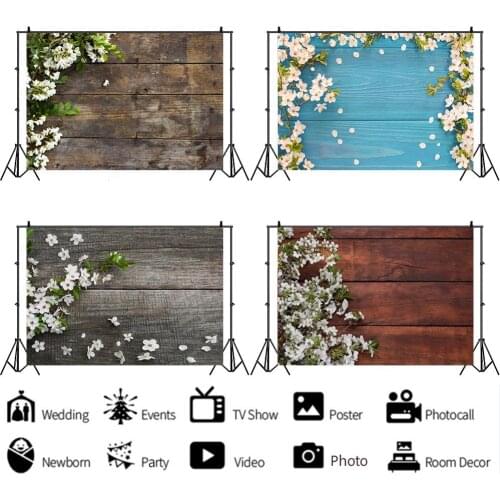 Beautiful Flowers Vintage Wood Grain Board Background Girl Birthday Party Decoration Photography Studio Digital Photo Backdrop