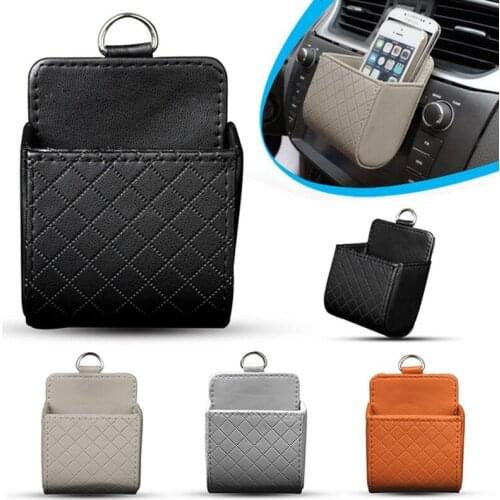 PU Leather Car Outlet Air Auto Vent Trash Box Auto Mobile Phone Holder Car Storage Bag Air Vent Dashboard Tidy Hanging
