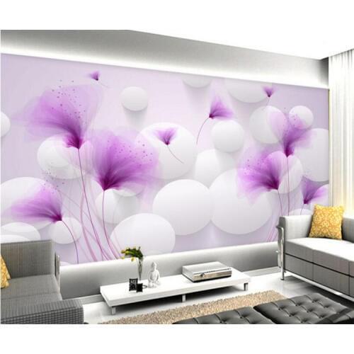 Custom any size Purple flowers romantic lilies transparent ball beautiful 3D background wall Home Decor Wallpaper