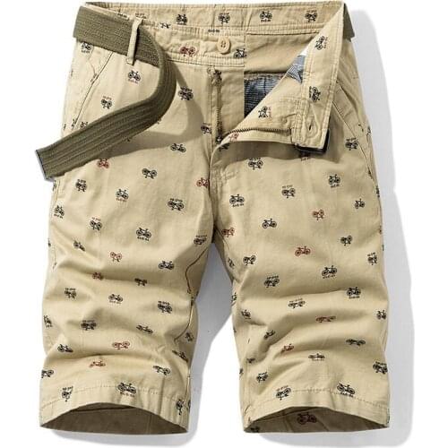 100% Cotton Summer Casual Short Men Fashion Bicycle Print Knee Length Straight Mens Overalls Straight Cargo Short Men No Belt