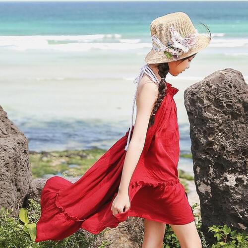 2018 Summer Girls Dress Teenage Girl Ruffle Beach Backless Maxi Long Dresses Sweet Toddler Big Kids Bohemia Vestidos Boho Dress