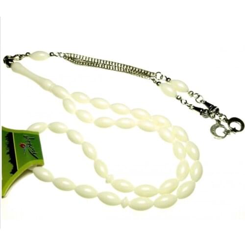 BEST ROSARY – White Bone Powder Amber Unisex 33pcs. Zikr Muslim Stress Made in Turkey