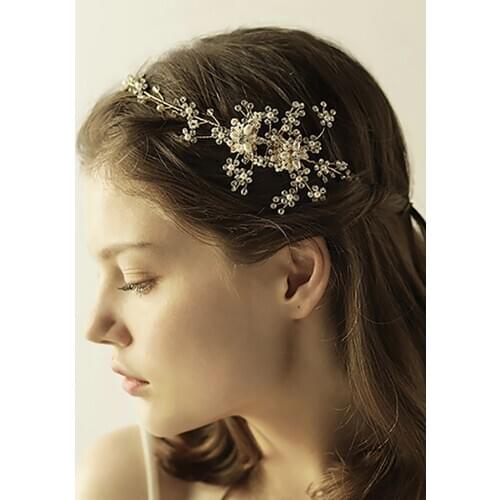 Fashion Gold Rhinestones Crystal Pearl Bridesmaid gift Hair Jewelry Bridal Flower Garland Headdress Wedding Decoration for women