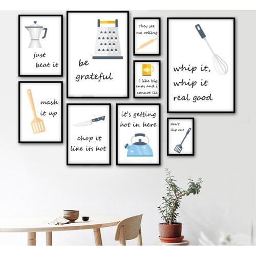 Wall Art Canvas Paintings Cartoon Kitchen Ware Quotes Nordic Style Poster Pictures Printed Modular Home Decor For Restaurant