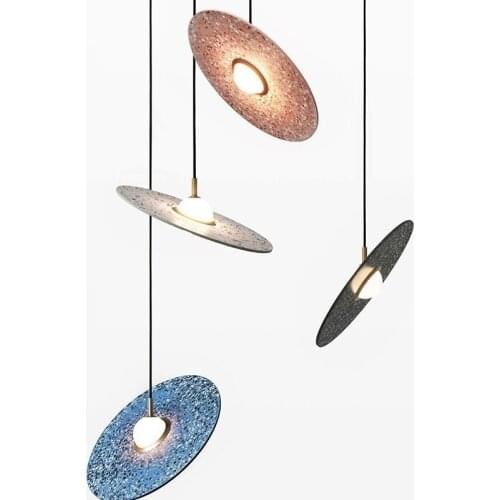 Nordic simple art terrazzo small chandelier flying saucer round dining room bedroom bedside Danish designer Chandelier