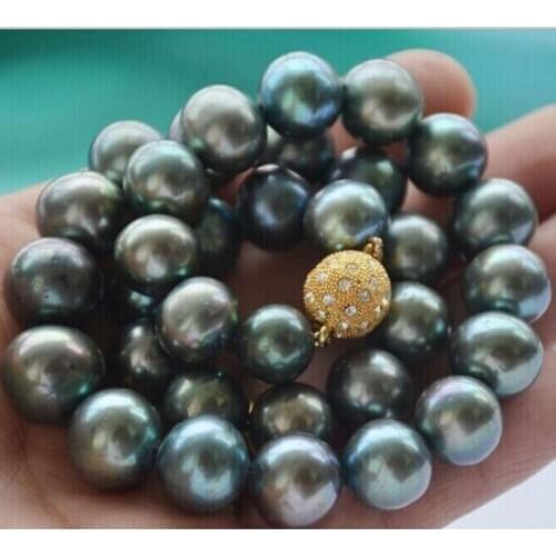 Stunning11-12mm freshwater peacock green pearl necklace 18inch