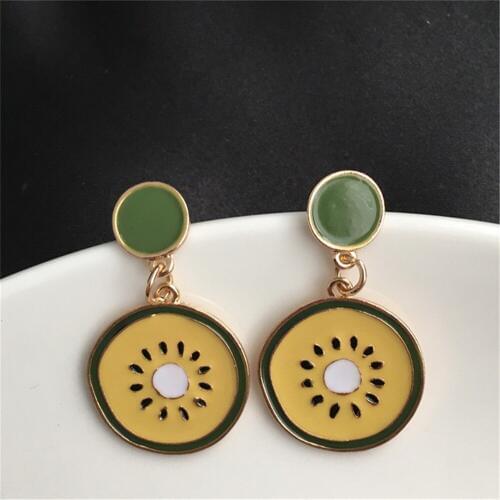 CRLEY Kiwi Drop Earrings Women Fruit Green Yellow Alloy Dangle Earrings for Women Luxury Jewelry Femme Gifts Drop Shipping