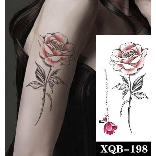 Watercolor Roses Waterproof Temporary Tattoo Sticker Black English Alphabet Fake Tattoos Flash Tatoos Arm Body Art for Women Men