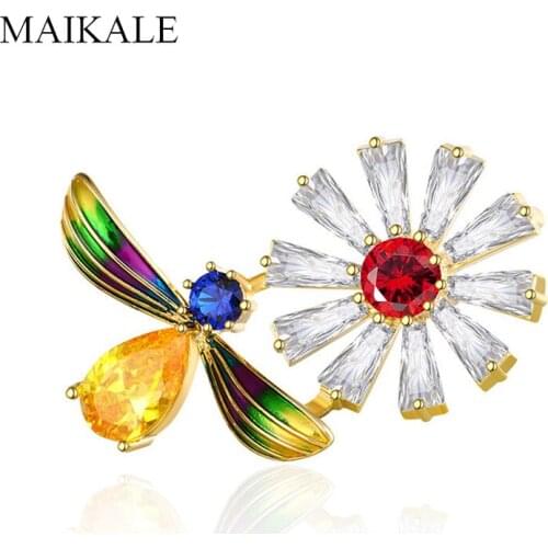 MAIKALE Luxury Colorful Zirconia Insect Brooches for Women Crystal Bee Flower Brooch Pins Corsage Suit Shawl Accessories Jewelry