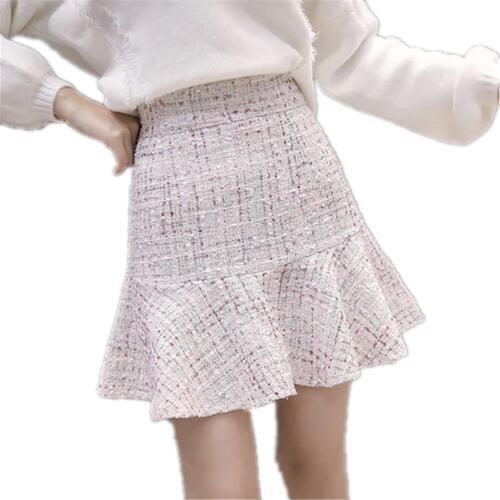 New 2019 Autumn Winter Women Mermaid Skirt Sexy Mini Tweed Skirt White Black High Waist Elegant Lady Plus Size Party Skirts