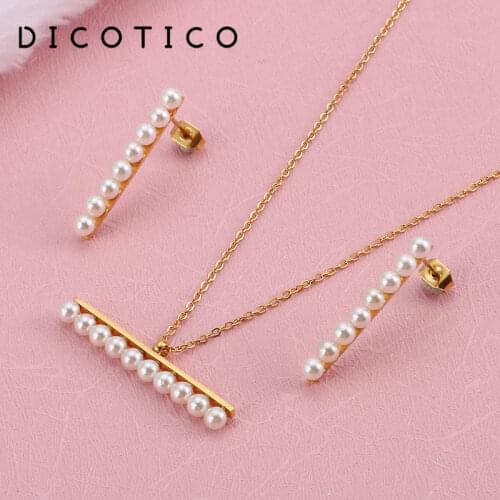 Exquisite Jewelry Sets For Women Stainless Steel Imitation Pearls Chain Necklaces Earrings Sets Women Wedding Choker Accessories