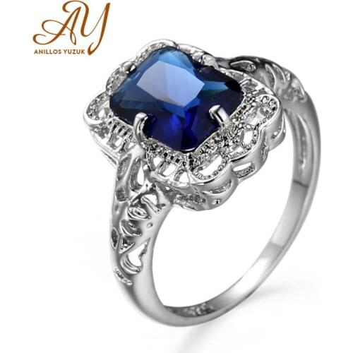 Anillos Yuzuk Authentic 925 Sterling Silver Blue Square CZ Tiny Pendant Finger Rings For Women Engagement Statement Fine Jewelry