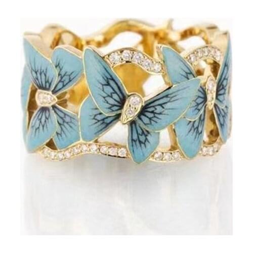 Ofertas Fashion Creative Golden Color Hollow Butterfly Animal Enamel Ring for Women Party Wedding Engagement Rings Jewelry