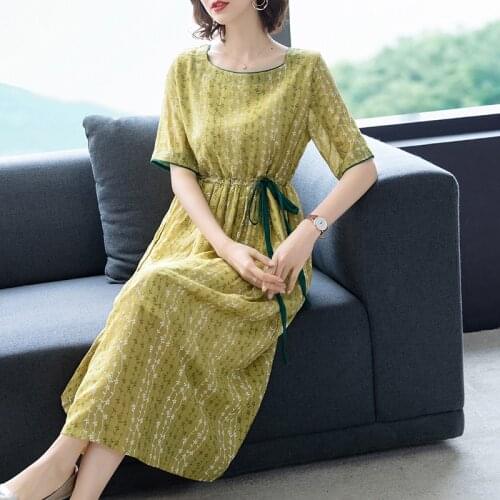 2021 Summer Casual Vintage 3XL Plus Size Dress Spring Women Fashion Print Cotton Linen Midi Dress Elegant Bodycon Party Vestidos