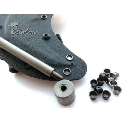 1pcs tool+ 60pcs #8-8-7.2 (1/4" length under flange x 1/4" outside diameter) Black brass Eyelets krivets for .06"~0.8" Kydex