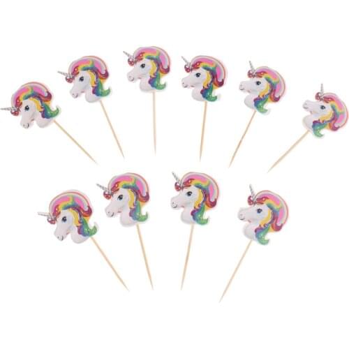 10 Pieces Magical Unicorn Cupcake Topper Wooden Sticks Birthday Food Picks