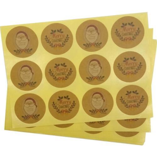 120pcs/lot Round Santa Claus Hand Made Merry Christmas Cake Packaging Sealing Label Sticker Baking Gift Stickers