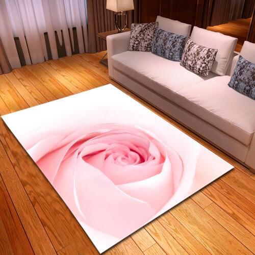 3D Romantic Pink Rose Area Rugs Parlor Large Size Carpet Soft Flannel Valentines Day Home Decor Mat/Carpets for Living Room Rug