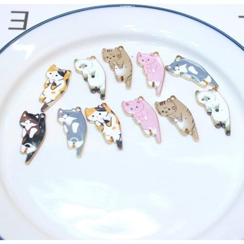 5pcs/lot Cute Cat Animal Multicolor Enamel Metal Charms DIY Bracelet Necklace For Jewelry Making Accessories