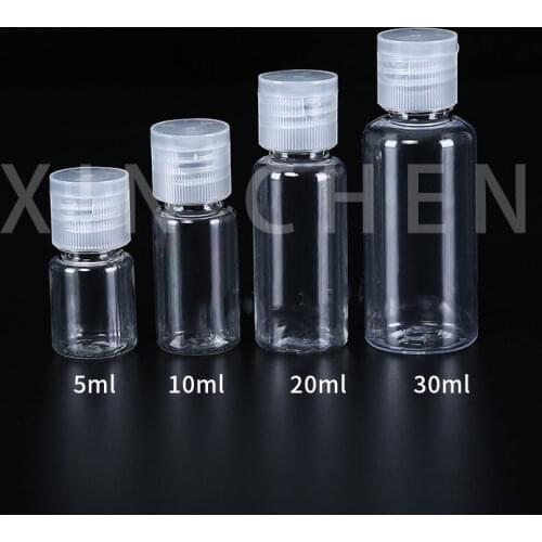 5pcs Plastic PET Flip Lid Lotion Bottles Clear Cosmetic Sample Container empty Travel Liquid Fill Vials 5ml 10ml 20ml 100ml
