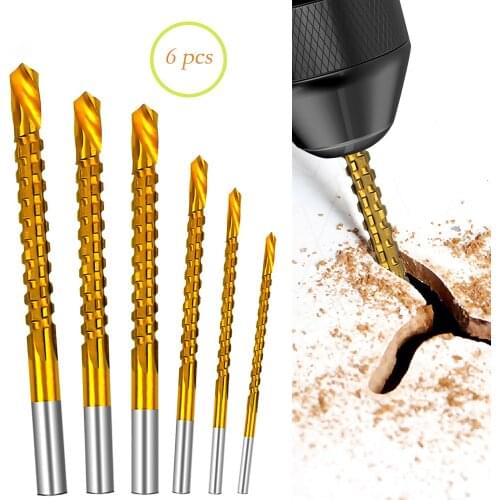 6pcs/lot HSS Titanium Coated Steel Spiral Screw Metric Composite Tap Drill Bit Tool Set for Cutting Drilling Polishing 3-8mm