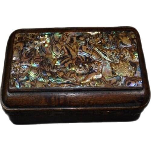 Antique pure hand carved rosewood inlaid shell glasses box collection