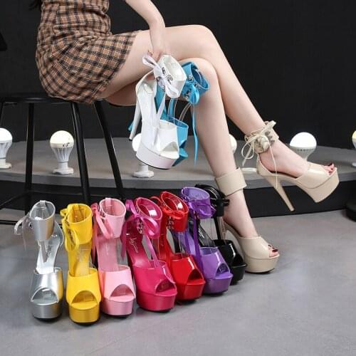 15cm Ankle Strap Sexy Fetish Platform Sandals 5 Inch Pole Dance Shoes Stripper Nightclub Elegant Peep Toe Full Dress Models Blue