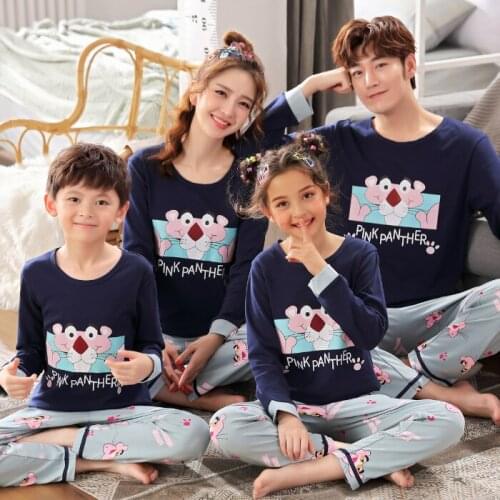 New Autumn Cute Cartoon Parent-Child Pajamas For Boys Girls Children Pure Cotton Long Sleeve Home Wear Kids Clothes Casual