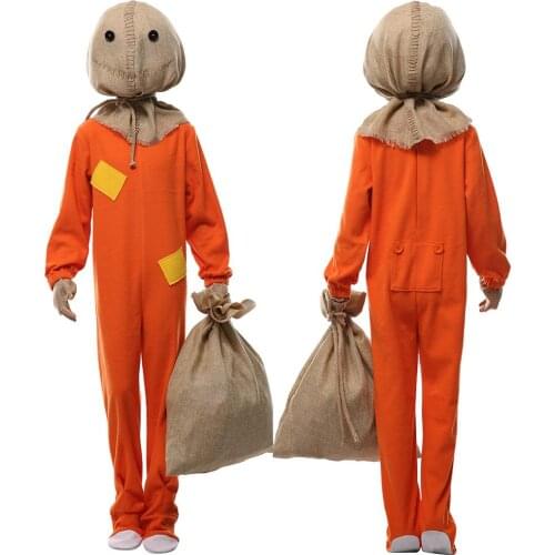 Children Trick ‘R Treat Sam Costume With Bag Uniform Jumpsuit For Kids Halloween Carnival Costumes