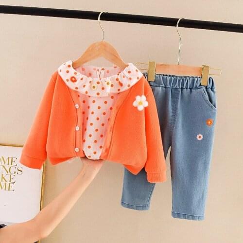 Children Fashion Clothes Spring Autumn Kids Girls Flower T-Shirt Pants Jeans 3Pcs/Set Baby Toddler Clothing Infant Sportswear