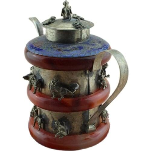 Chinese Handwork Silver copper red Jade Bracelet The Chinese Zodiac pot