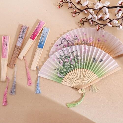 Chinese Dance Folding Hand Fan Paper Wooden Handheld Mini Black Tassel Japanese Bedroom Home Decoration For Living Room 21cm