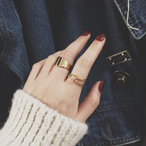 Amaiyllis 18K Gold Simple Open Ring Elegant Knot Glossy Rolling Set Gold Color Women Rings For Female Lovers Jewelry