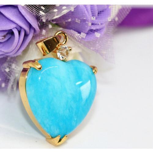 Fashion vintage antique heart pendant inlay hollow blue chalcedony jades statement women gold-color jewelry 22mm B1852