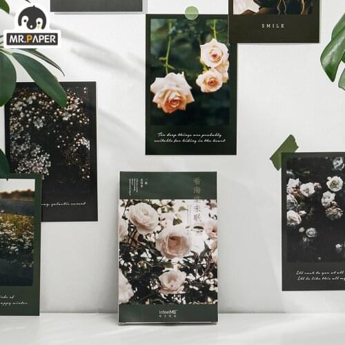Mr.Paper 30 Pcs/box 2 Designs Look at Begonia Sleepless Series Postcards Creative Blessing Gift Decor DIY Collage Material