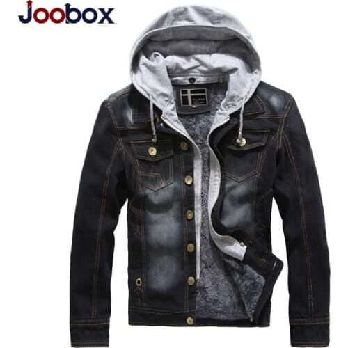 Joobox Men Jacket Denim Winter Jean Jackets Coat Parka Outerwear Warm Denim Coats Fleece Liner Thicker Winter Wool Large Size
