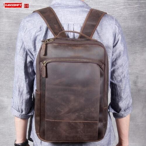 Crazy Horse Leather Mens Backpack Large Capacity Men Travel Backpacks Male Laptop Bag New Retro Original School Backpack Bags