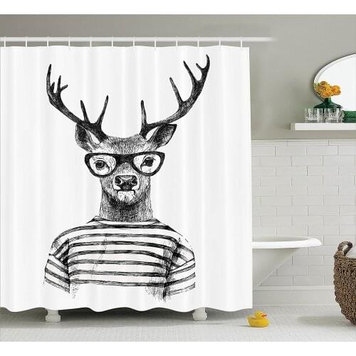 Deer Shower Curtain Set Home Decor Hipster Style Dressed Up Deer Reindeer Headed Human douchegordijn rideau de douche
