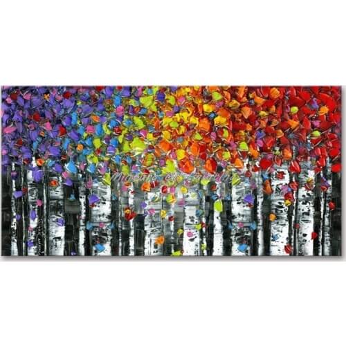 Mintura Wall Picture for Living Room Oil Paintings on Canvas Hand Painted A Forest of Colorful Leaves Hotel Decor Art No Framed