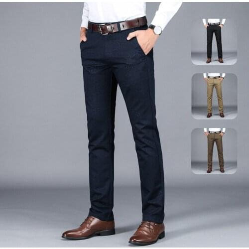 2021 New Cotton Mens Casual Pants Spring Business Straight Slim Stretch Mens Long Pants Jacquard Mens Casual Pants 40/42