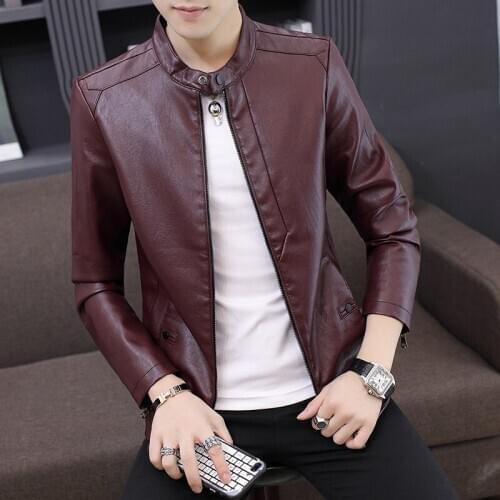 2021new man fall cultivate ones morality handsome youth leisure joker plus velvet collar pu leather jacket fur clothing
