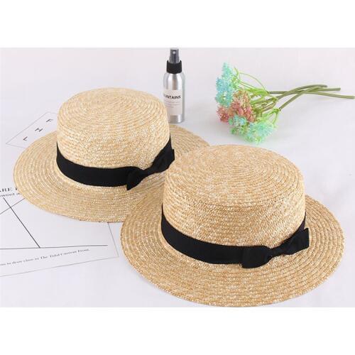 2019 Women Summer Parent-child Beach Hat Panama Straw Cap Fashionable Handmade Casual Flat Brim Bowknot Sun Hats for Women
