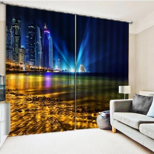 Custom any size photo Beautiful Photo Fashion Customized 3D Curtains blue night scene blackout curtains