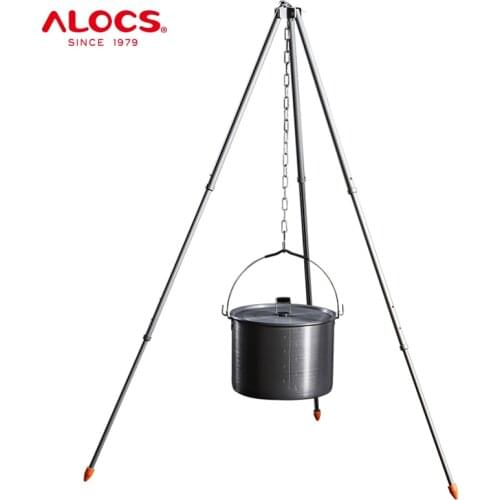 ALOCS CW-RT01 Portable Outdoor Campfire Camping Tripod Aluminum Alloy Steel Picnic Hanging Pot 6.5L 10.5L 15L For For BBQ Party