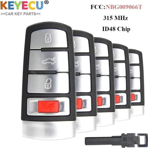 KEYECU 5PCS Remote Car Key for Volkswagen Passat CC 2007 2008 2009 2010 2011 2012, FOB 3+1 4 Button - 315MHz - ID48 - NBG009066T