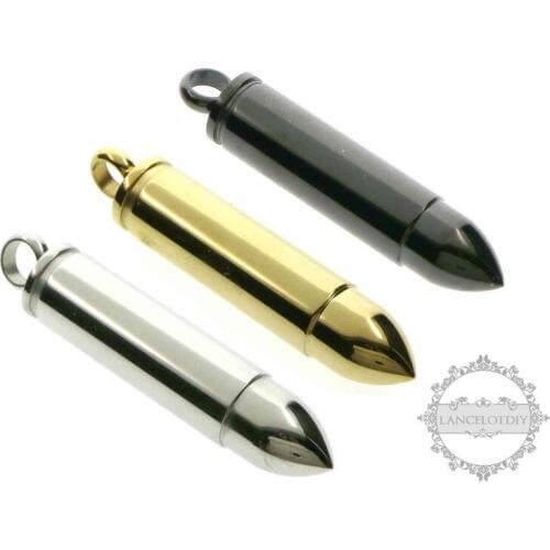 Silver,Gold,Gun Black Stainless Steel Bullet Tube Perfume Bottle Ashes Prayer Box Pendant Charm DIY Supplies 1800339